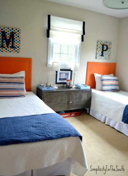 Boys-orange-and-blue-shared-bedroom-by-Simplicity-In-The-South.