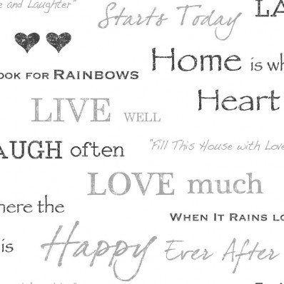 BLACK  SILVER - FD40427 - HOME IS WHERE THE HEART IS - WALL WORDS - FINE DECOR WALLPAPER